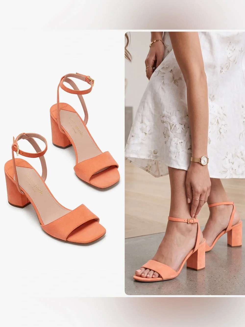 KATE SPADE Delphine Coral Suede Block Heel Ankle-Strap Sandals Shoe NWOB $198